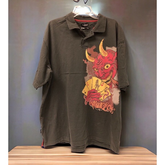 Y2K Marc Ecko Gray Devil Playing Poker POLO SHIRT‎ XXL 2XL Cotton - Picture 1 of 7